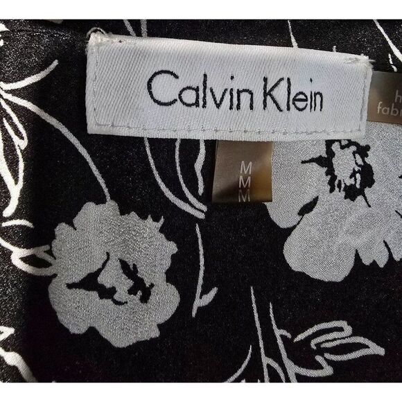 Calvin Klein Womens Black & White Floral Button-Up Blouse Long Sleeve Size M - Picture 7 of 10